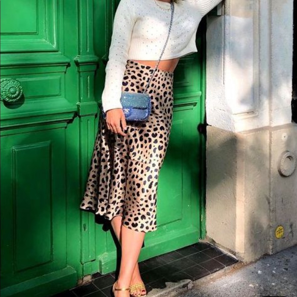 Free People Satin Leopard Skirt